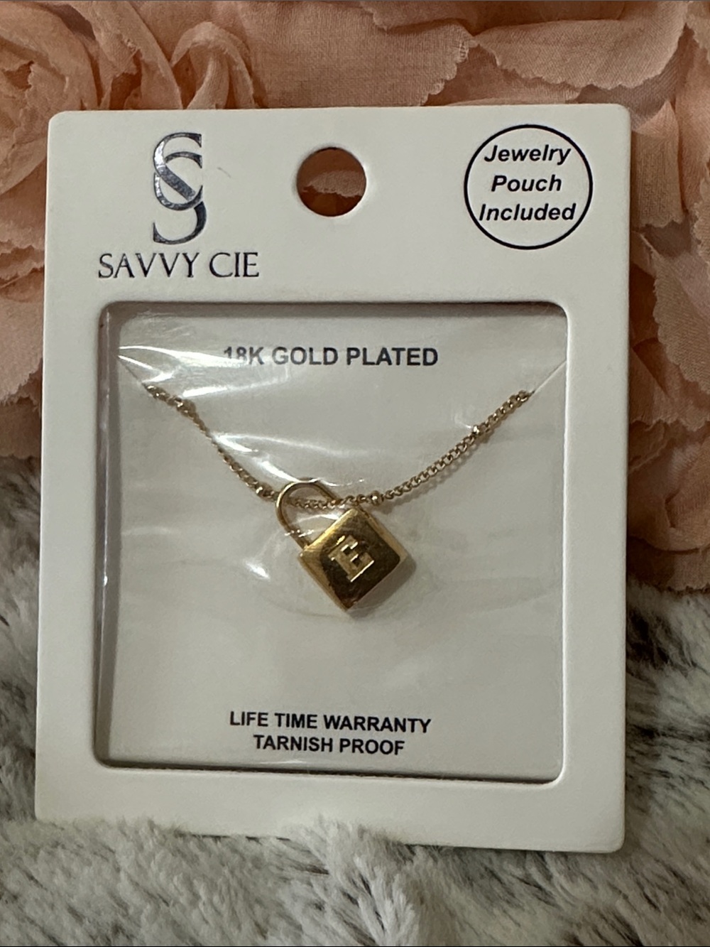 Savvy Cie Gold Initial Letter E Padlock Necklace - 18k gold plated -🤩🌸